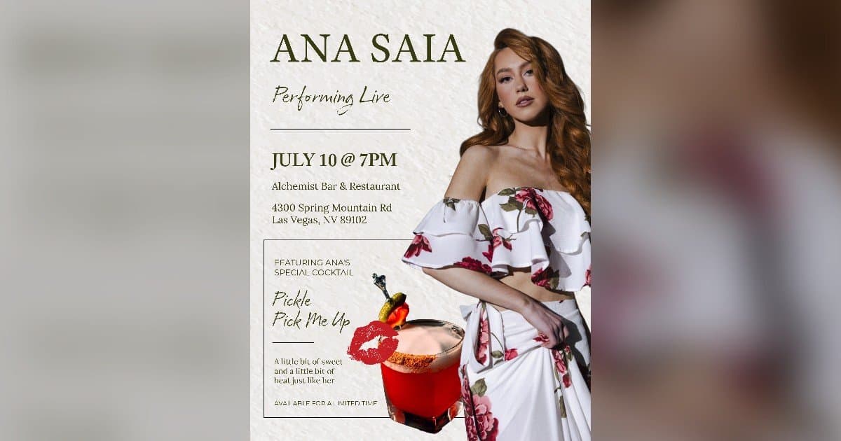 Ana Saia to Perform at Alchemist Bar & Restaurant in Las Vegas Chinatown on July 10, Debuting Signature Cocktail