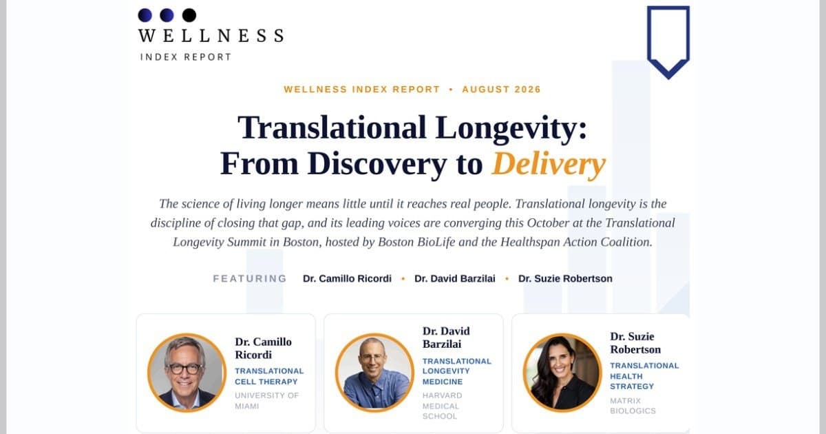 Wellness Index Report: Translational Longevity Key to Delivering Breakthroughs to Patients
